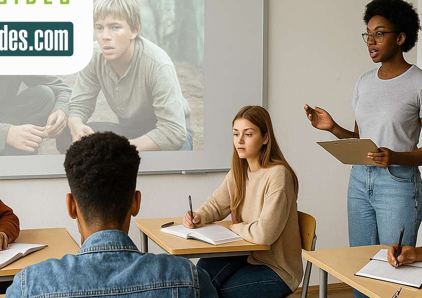 students analyzing film scenes in the classroom