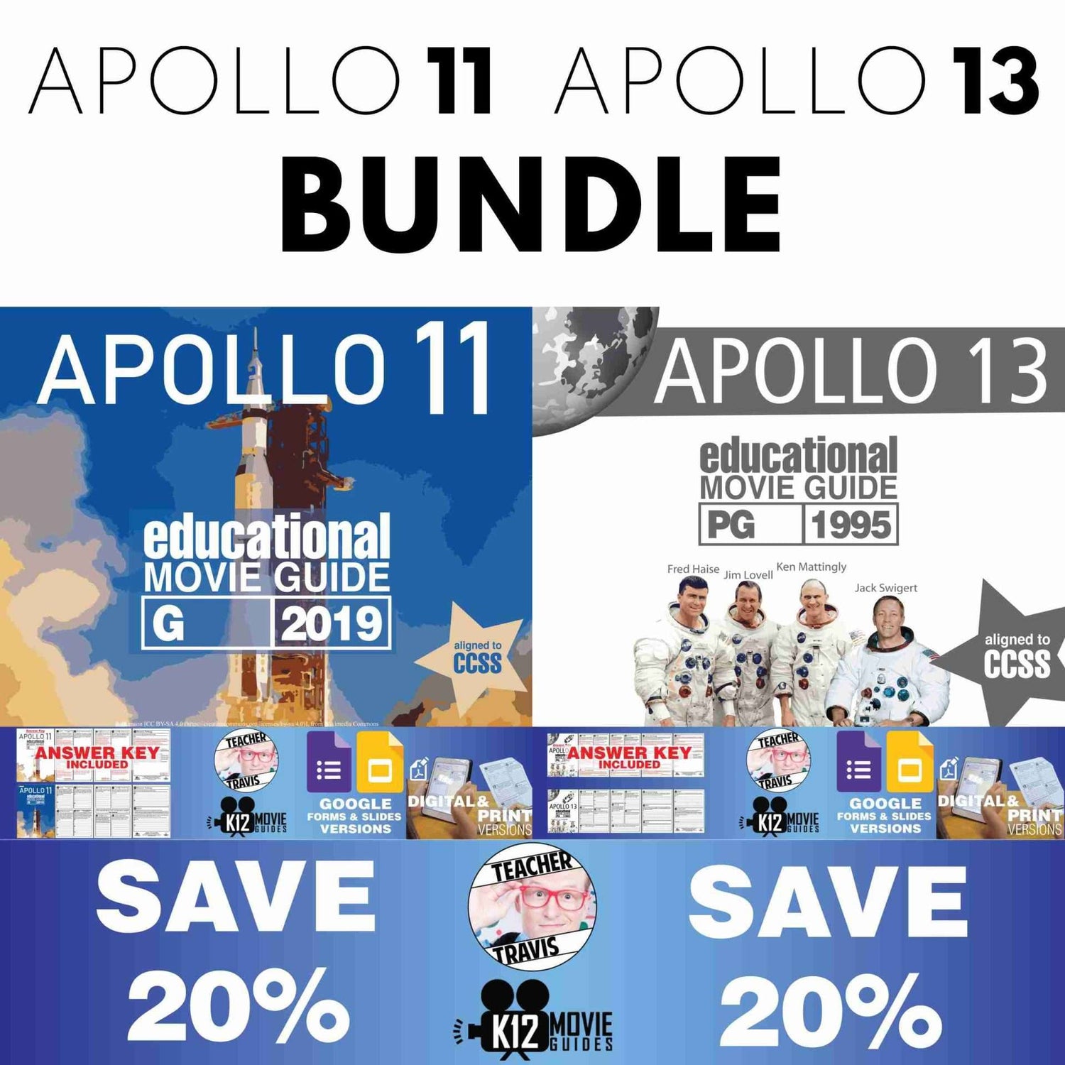 Apollo 11 & Apollo 13 Movie Guide Collection (Grades 7–10)