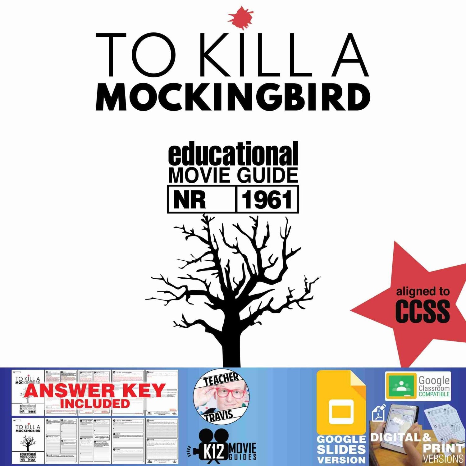 To Kill a Mockingbird (1962) Movie Guide | Questions | Worksheet | Google Slides | Cover