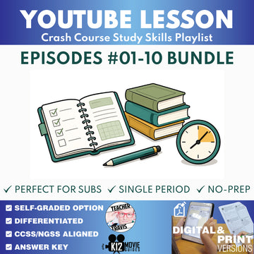 Crash Course Study Skills #1-#10 Video Lesson Set Note-Taking, Focus & Test Prep classroom resource cover