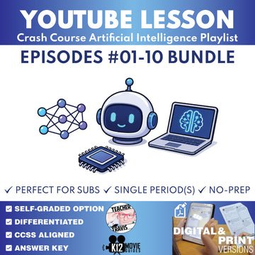 Crash Course Artificial Intelligence #1–#10 machine learning and neural networks video lesson bundle cover for grades 9–12