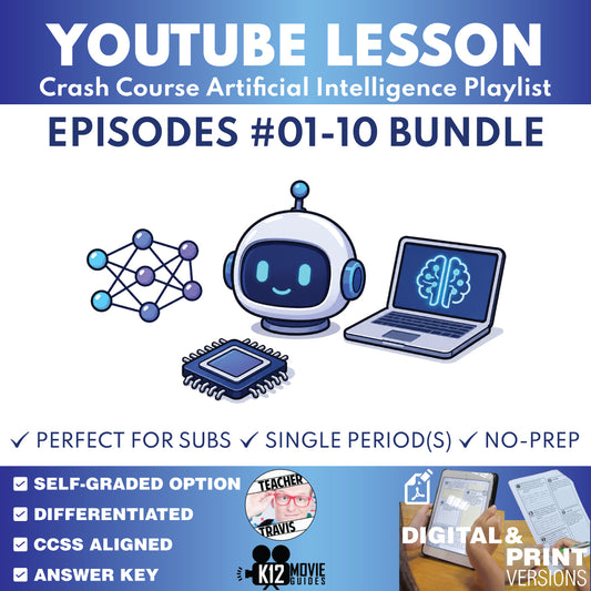 Crash Course Artificial Intelligence #1–#10 machine learning and neural networks video lesson bundle cover for grades 9–12