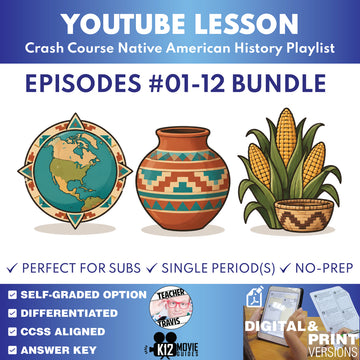 Crash Course Native American History #01–12 lesson bundle cover for Grades 9–12