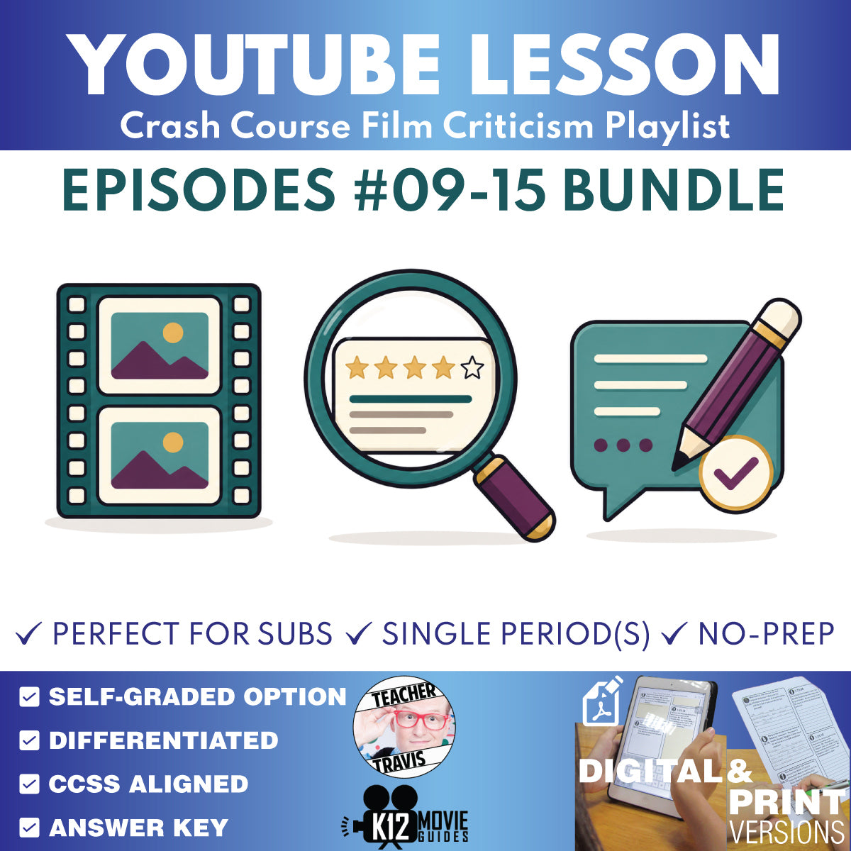Crash Course Film Criticism episodes 9 through 15 video lesson bundle cover for grades 9–12