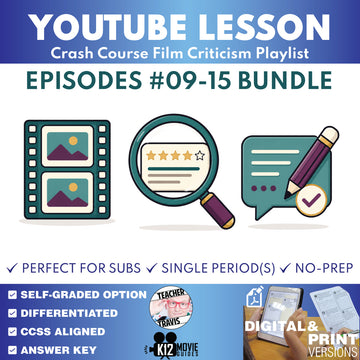 Crash Course Film Criticism episodes 9 through 15 video lesson bundle cover for grades 9–12