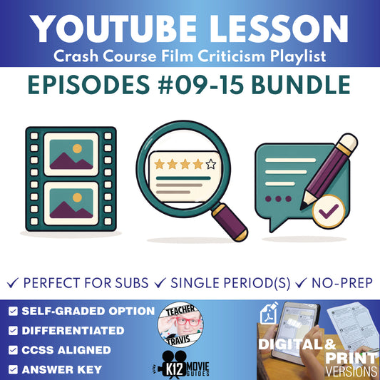 Crash Course Film Criticism episodes 9 through 15 video lesson bundle cover for grades 9–12