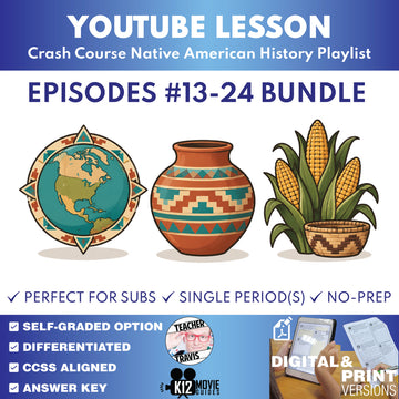 Crash Course Native American History #13–24 lesson bundle cover for Grades 9–12