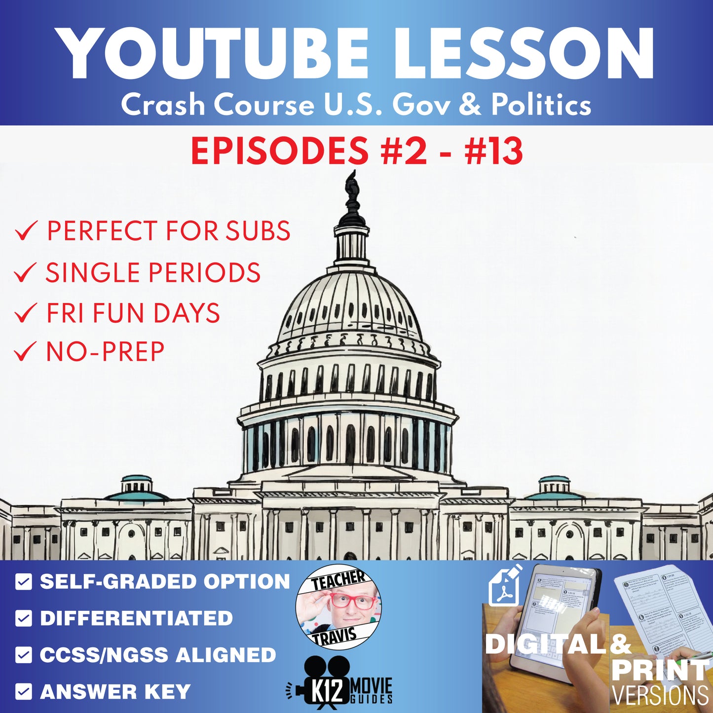 Crash Course U.S. Gov & Politics #2-#13 Video Lesson Set | Congress, Federalism & Powers