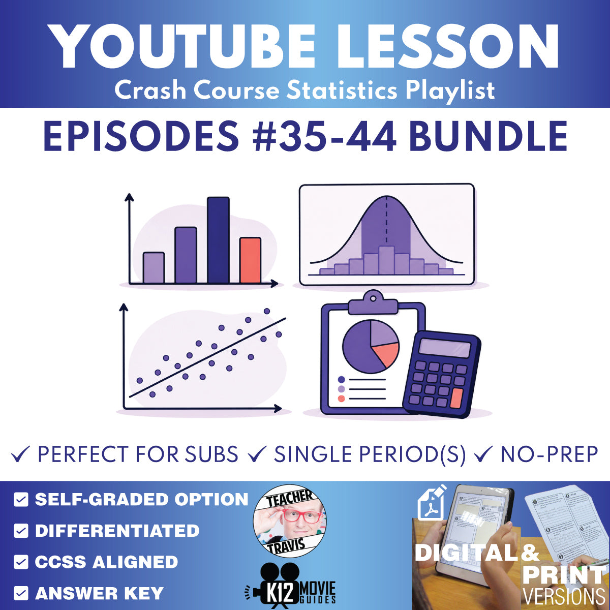 Crash Course Statistics #35–#44 models, machine learning, and prediction lesson bundle cover
