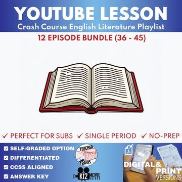 Crash Course English Literature #36–#45 video lesson bundle cover for grades 9–12 ELA