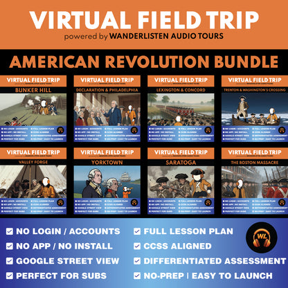 American Revolution Virtual Field Trip App Bundle | 8 Audio + Map Lessons cover image
