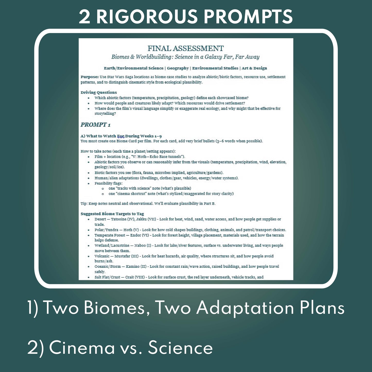 Star Wars Saga Assessment | Biome & Environment Focus (9 Weeks) | Science for Grades 9-12