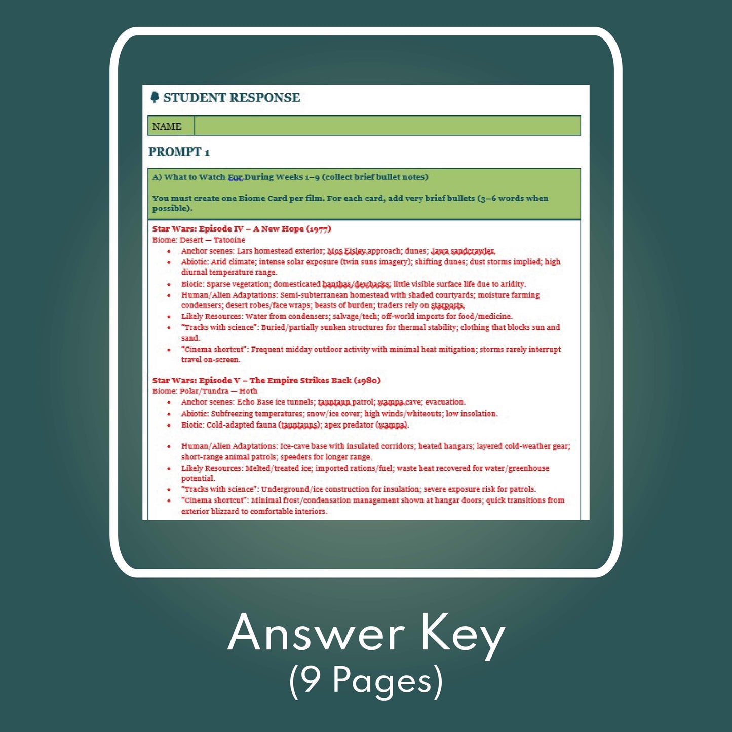 Star Wars Saga Assessment | Biome & Environment Focus (9 Weeks) | Science for Grades 9-12