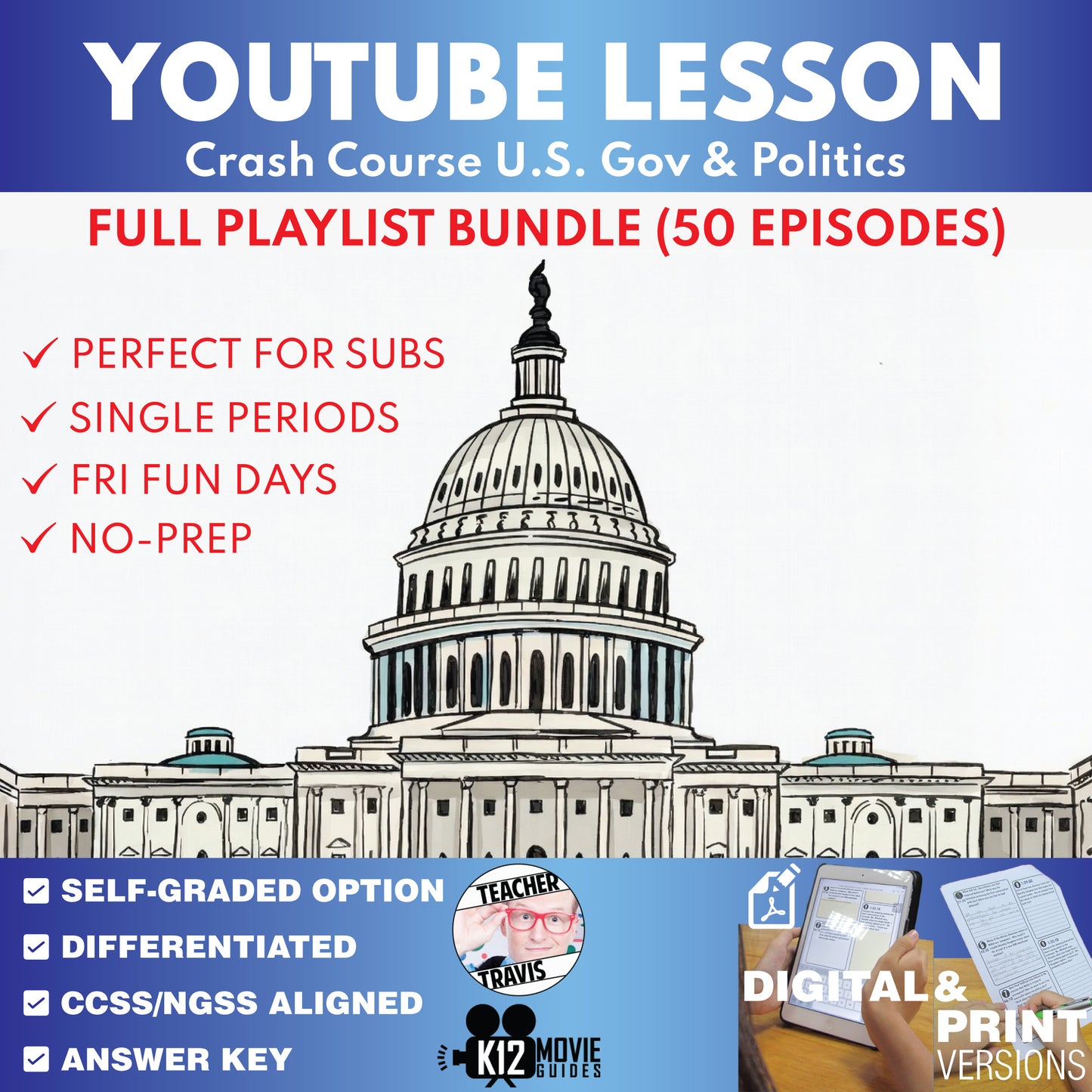 Crash Course U.S. Government & Politics YouTube Video Lesson Bundle