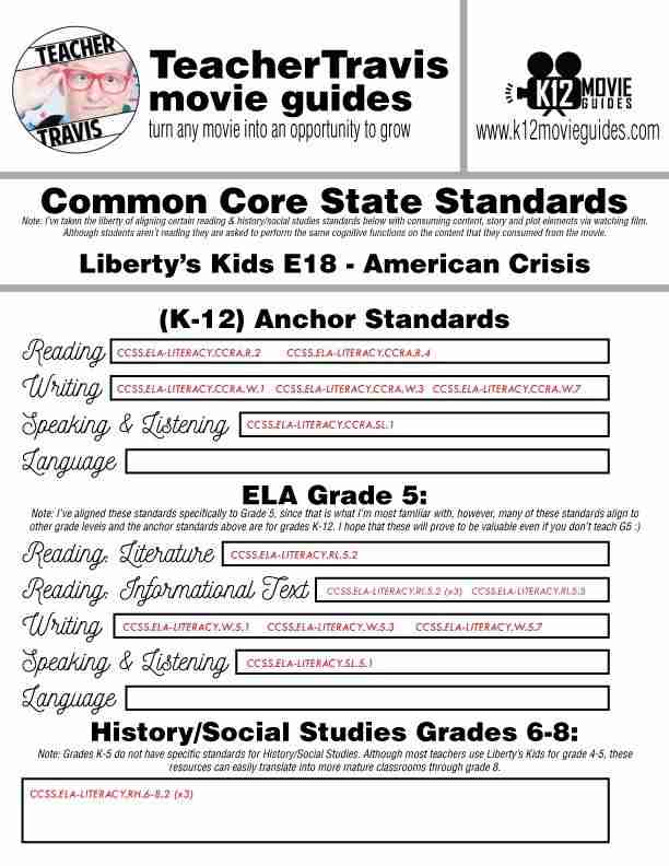 Liberty's Kids | American Crisis Episode 18 (E18) - Movie Guide | Worksheet CCSS