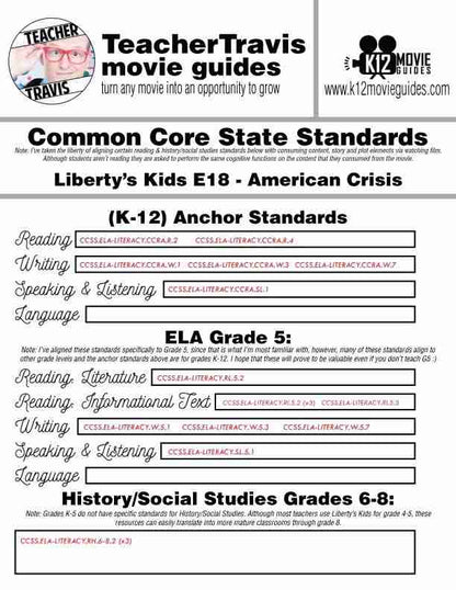 Liberty's Kids | American Crisis Episode 18 (E18) - Movie Guide | Worksheet CCSS