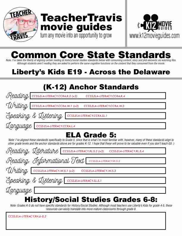 Liberty's Kids | Across the Delaware Episode 19 (E19) - Movie Guide | Worksheet CCSS