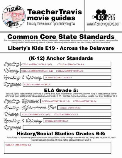 Liberty's Kids | Across the Delaware Episode 19 (E19) - Movie Guide | Worksheet CCSS