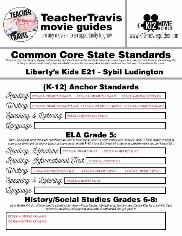 Liberty's Kids | Sybil Ludington Episode 21 (E21) - Movie Guide | Worksheet CCSS