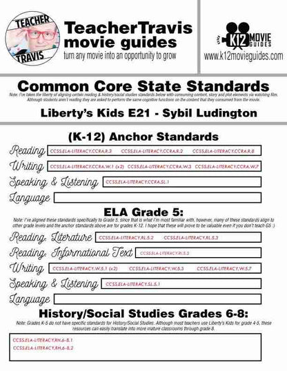 Liberty's Kids | Sybil Ludington Episode 21 (E21) - Movie Guide | Worksheet CCSS