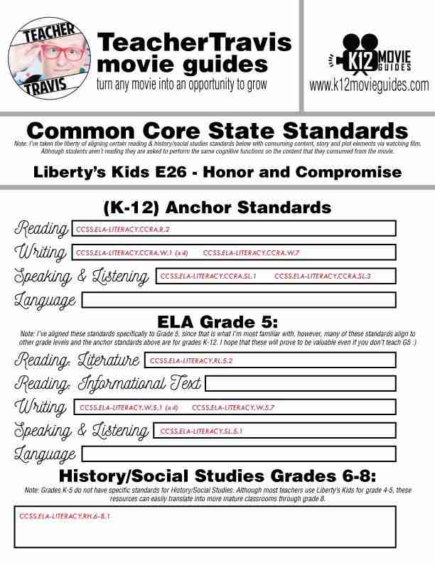 Liberty's Kids | Honor and Compromise Episode 26 (E26) - Movie Guide | Worksheet CCSS