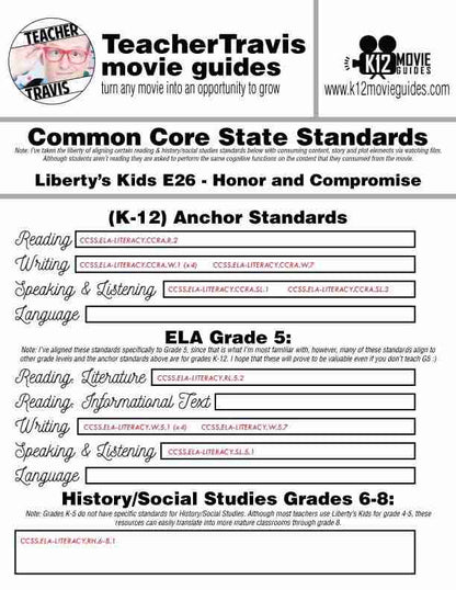 Liberty's Kids | Honor and Compromise Episode 26 (E26) - Movie Guide | Worksheet CCSS