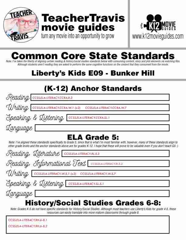 Liberty's Kids | Bunker Hill Episode 9 (E09) - Movie Guide | Worksheet | CCSS