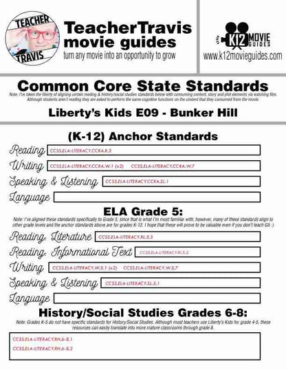 Liberty's Kids | Bunker Hill Episode 9 (E09) - Movie Guide | Worksheet | CCSS