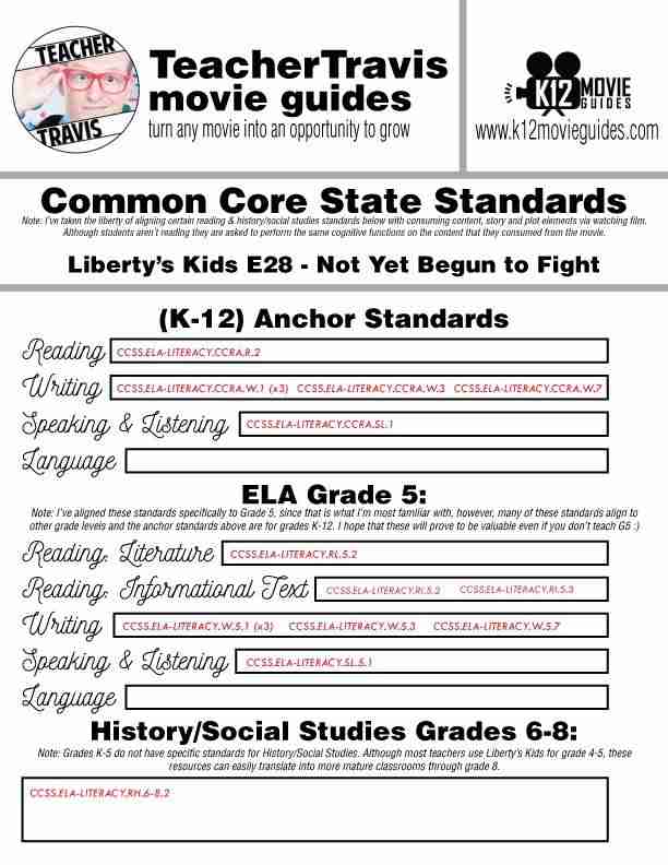 Liberty's Kids | Not Yet Begun to Fight Episode (E28) - Movie Guide | Worksheet CCSS