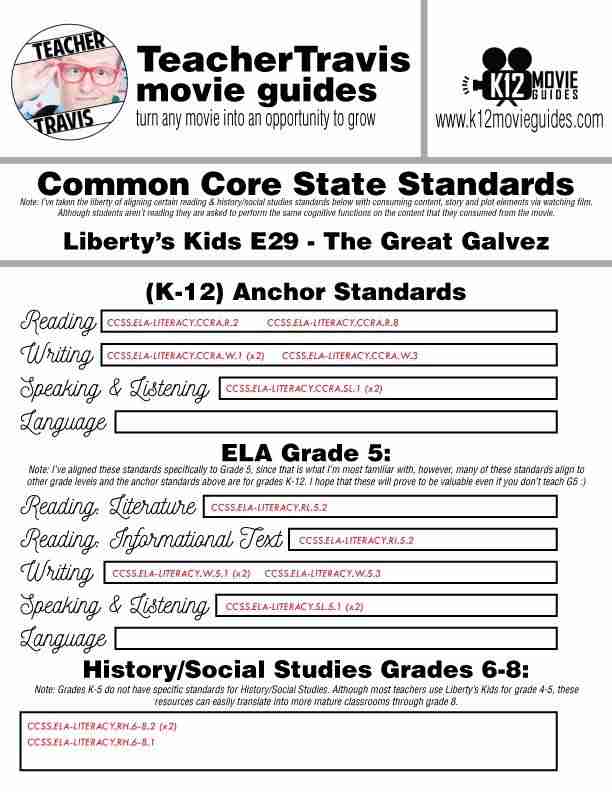 Liberty's Kids | The Great Galvez Episode 29 (E29) - Movie Guide | Worksheet CCSS