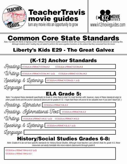 Liberty's Kids | The Great Galvez Episode 29 (E29) - Movie Guide | Worksheet CCSS