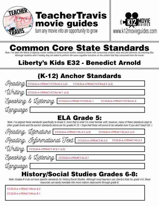 Liberty's Kids | Benedict Arnold Episode 32 (E32) - Movie Guide | Worksheet CCSS