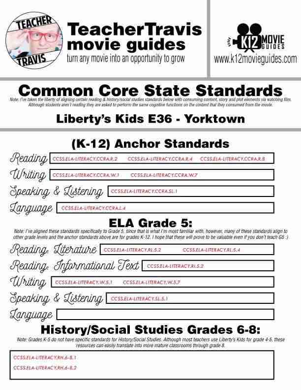 Liberty's Kids | Yorktown Episode 36 (E36) - Movie Guide | Worksheet CCSS