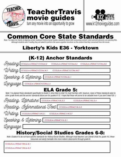 Liberty's Kids | Yorktown Episode 36 (E36) - Movie Guide | Worksheet CCSS