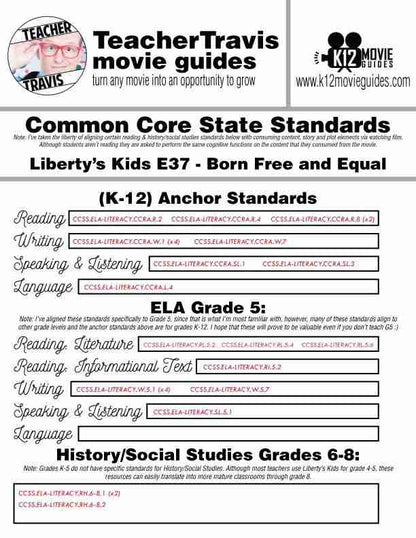 Liberty's Kids | Born Free and Equal Episode 37 (E37) - Movie Guide | Worksheet CCSS