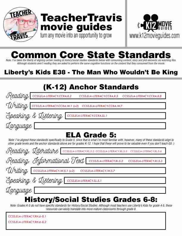 Liberty's Kids | The Man Who Wouldn't be King (E38) - Movie Guide | Worksheet CCSS