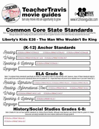 Liberty's Kids | The Man Who Wouldn't be King (E38) - Movie Guide | Worksheet CCSS