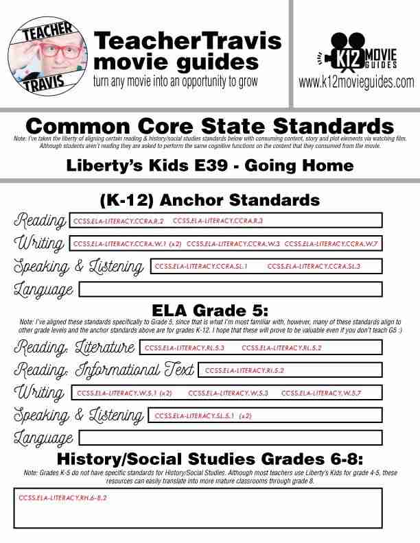Liberty's Kids | Going Home Episode 39 (E39) - Movie Guide | Worksheet CCSS