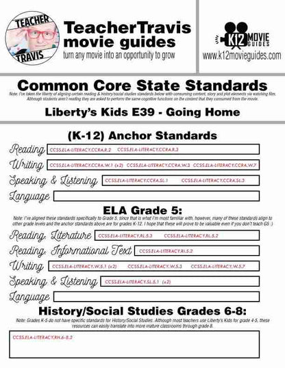 Liberty's Kids | Going Home Episode 39 (E39) - Movie Guide | Worksheet CCSS