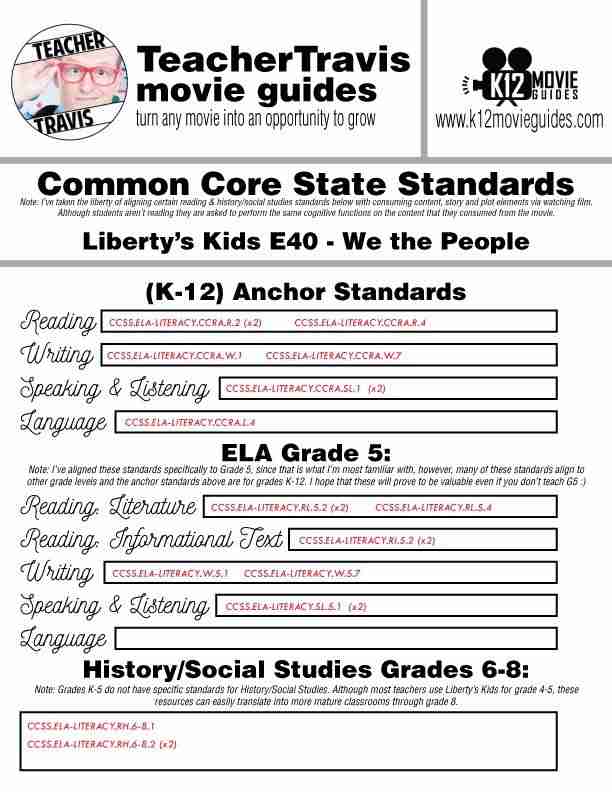 Liberty's Kids | We the People Episode 40 (E40) - Movie Guide | Worksheet CCSS