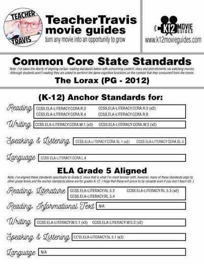 The Lorax Movie Guide | Questions | Worksheet (PG - 2012) CCSS Alignment