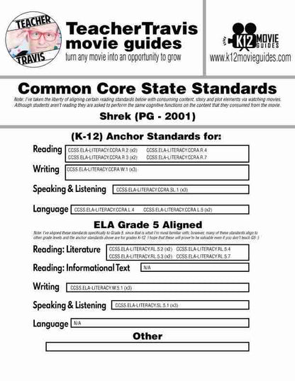 Shrek Movie Guide in Spanish | Español | Questions | (PG - 2001) CCSS