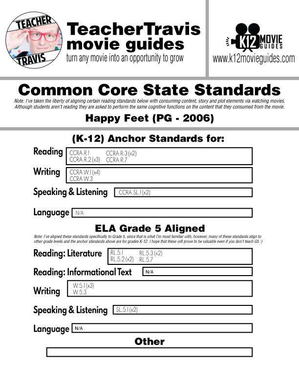 Happy Feet Movie Viewing Guide (PG - 2006) CCSS