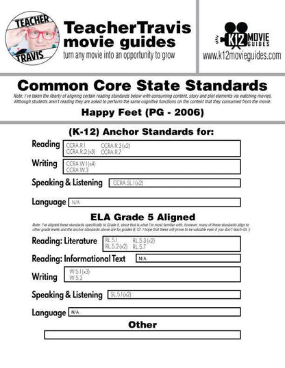 Happy Feet Movie Viewing Guide (PG - 2006) CCSS