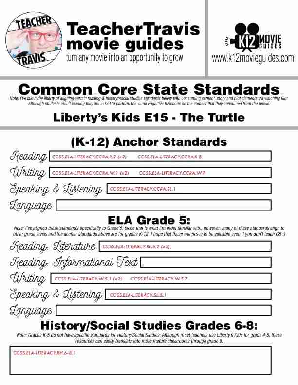 Liberty's Kids | The Turtle Episode 15 (E15) - Movie Guide | Worksheet | CCSS