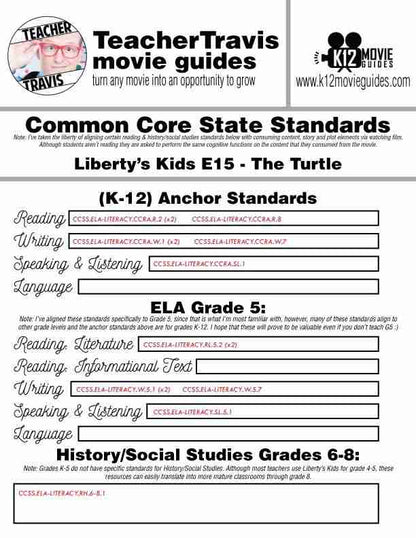 Liberty's Kids | The Turtle Episode 15 (E15) - Movie Guide | Worksheet | CCSS