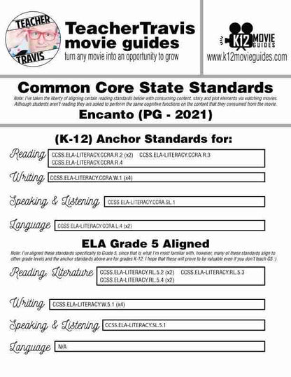 Encanto Movie Guide in Spanish | Español | Worksheet | Questions (PG - 2021) CCSS