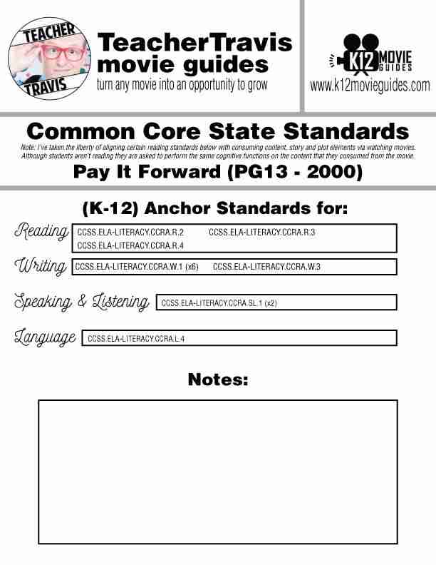 Pay It Forward Movie Guide | Worksheet | Questions (PG13 - 2000) CCSS