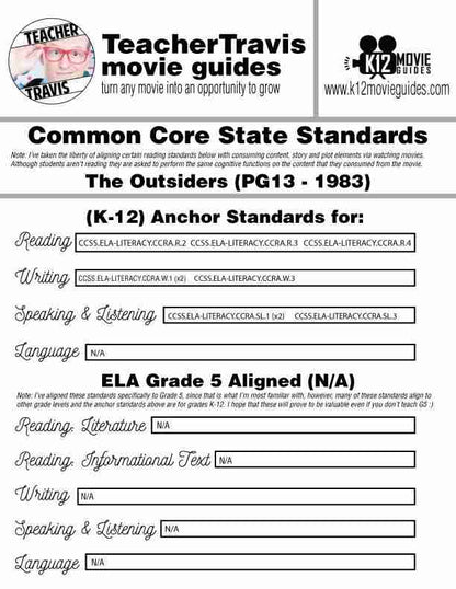 The Outsiders Movie Guide | Questions | Worksheet (PG13 - 1983) CCSS Alignment