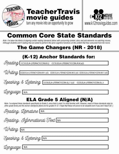 The Game Changers Documentary Movie Guide | Questions | Worksheet (2018) CCSS Alignment
